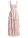 Rosa 40er Netz-Midikleid mit Blumen und Bindeband