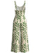 Grüner 60er Jumpsuit mit Spaghettiträgern und tropischem Blätter-Print