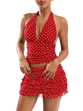 50er Netz-Rock mit Polka-Dots und Neckholder-Top