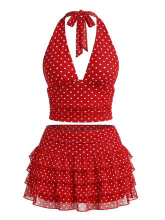 50er Netz-Rock mit Polka-Dots und Neckholder-Top
