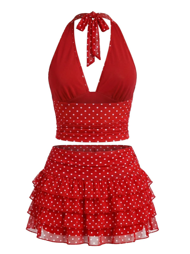 50er Netz-Rock mit Polka-Dots und Neckholder-Top