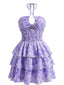 Lila 60er Kleid mit Ditsy-Blumen und Cut-out