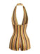 Mehrfarbiger 70er Strick-Romper mit Zickzack und Neckholder