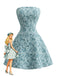 Blaues 60er Trägerloses Minikleid mit Blumen und Schleife