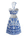 Kobaltblaues 50er Kleid mit Cut-Out und Blumen