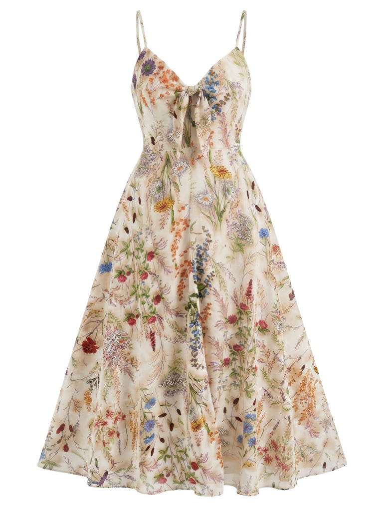 [Übergröße] 30er Slip-Kleid mit Blumen und V-Ausschnitt in Multicolor