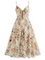 [Übergröße] 30er Slip-Kleid mit Blumen und V-Ausschnitt in Multicolor