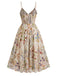 [Übergröße] 30er Slip-Kleid mit Blumen und V-Ausschnitt in Multicolor