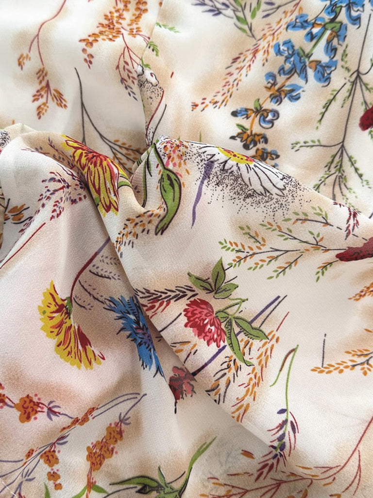 [Übergröße] 30er Slip-Kleid mit Blumen und V-Ausschnitt in Multicolor