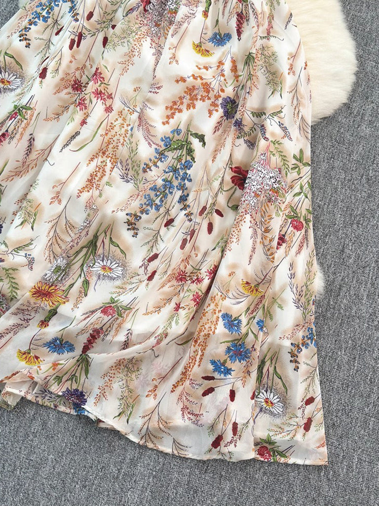 [Übergröße] 30er Slip-Kleid mit Blumen und V-Ausschnitt in Multicolor