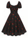 [Vorverkauf] Schwarzes 50er Midikleid mit Himbeer-Print und Neckholder