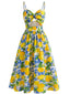 40er Swingkleid mit Zitronen-Print und Spaghettiträger