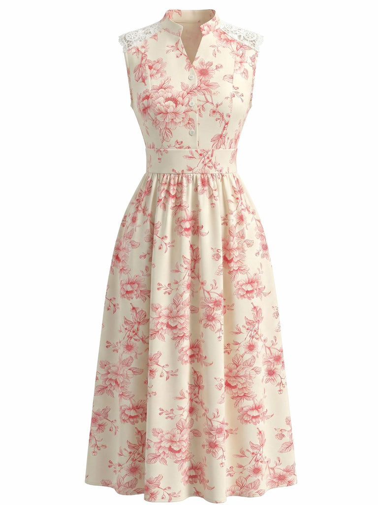 40er Midikleid mit Blumen und Spitze