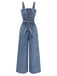 Blauer 30er Jeans-Jumpsuit mit Gürtel und Knopf