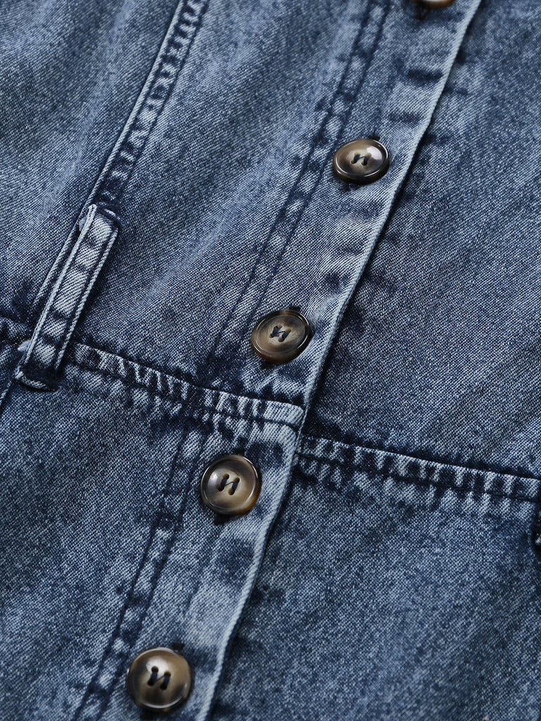 Blauer 30er Jeans-Jumpsuit mit Gürtel und Knopf