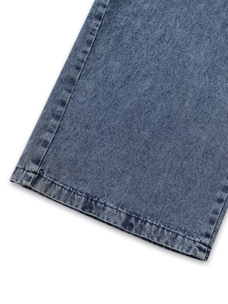 Blauer 30er Jeans-Jumpsuit mit Gürtel und Knopf