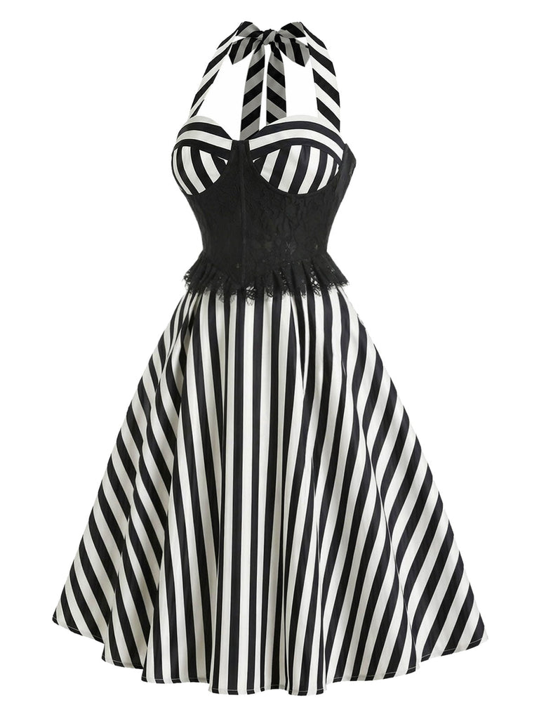 Schwarzes 50er Swingkleid mit Spitze und Neckholder