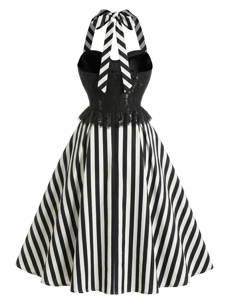 Schwarzes 50er Swingkleid mit Spitze und Neckholder