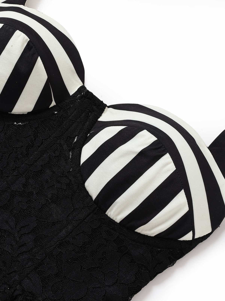 Schwarzes 50er Swingkleid mit Spitze und Neckholder