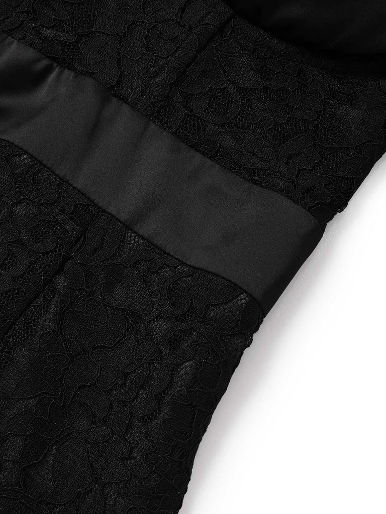 Schwarzes 60er Midikleid mit Blumen-Spitze