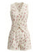 Beiges 40er Top & Shorts Set mit Streublumen und Spitze