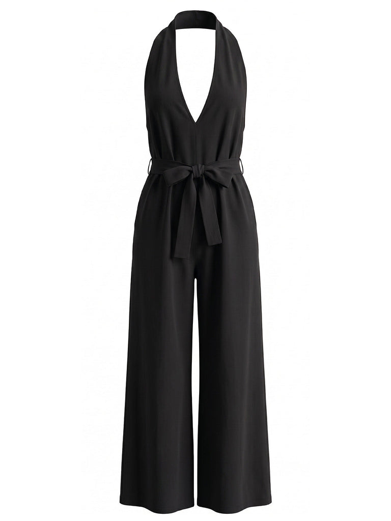 30er Jumpsuit mit V-Ausschnitt und Neckholder