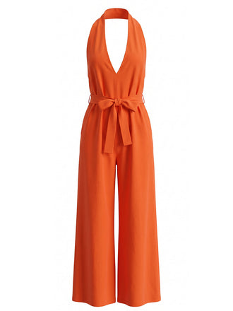 30er Jumpsuit mit V-Ausschnitt und Neckholder