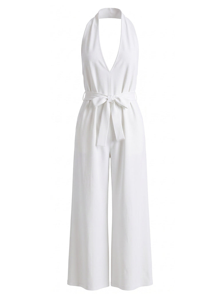 30er Jumpsuit mit V-Ausschnitt und Neckholder