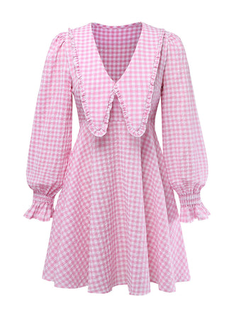 Rosa 50er Kleid mit Gingham und Puffärmeln