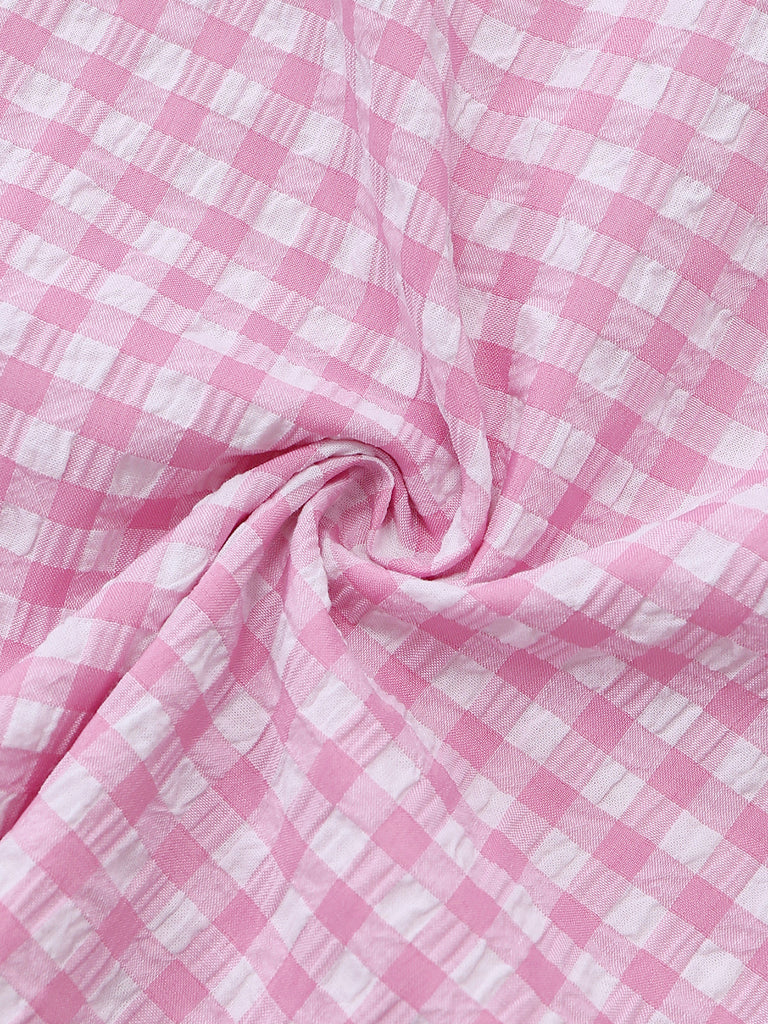 Rosa 50er Kleid mit Gingham und Puffärmeln