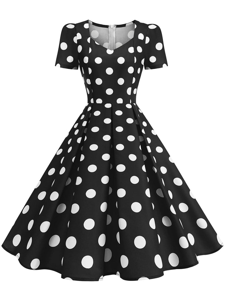 Rosa 50er Swingkleid mit Herzausschnitt und Kurzarm