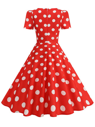 Rosa 50er Swingkleid mit Herzausschnitt und Kurzarm