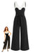Schwarzer 30er Ärmelloses Jumpsuit mit V-Ausschnitt und Gürtel
