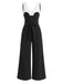 Schwarzer 30er Ärmelloses Jumpsuit mit V-Ausschnitt und Gürtel