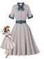 Blaues 50er Swingkleid mit Karomuster und Bindekragen