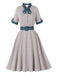 Dark Peacock Blue 1950s Plaid Bow Belted Dress 3