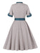 Dark Peacock Blue 1950s Plaid Bow Belted Dress 4