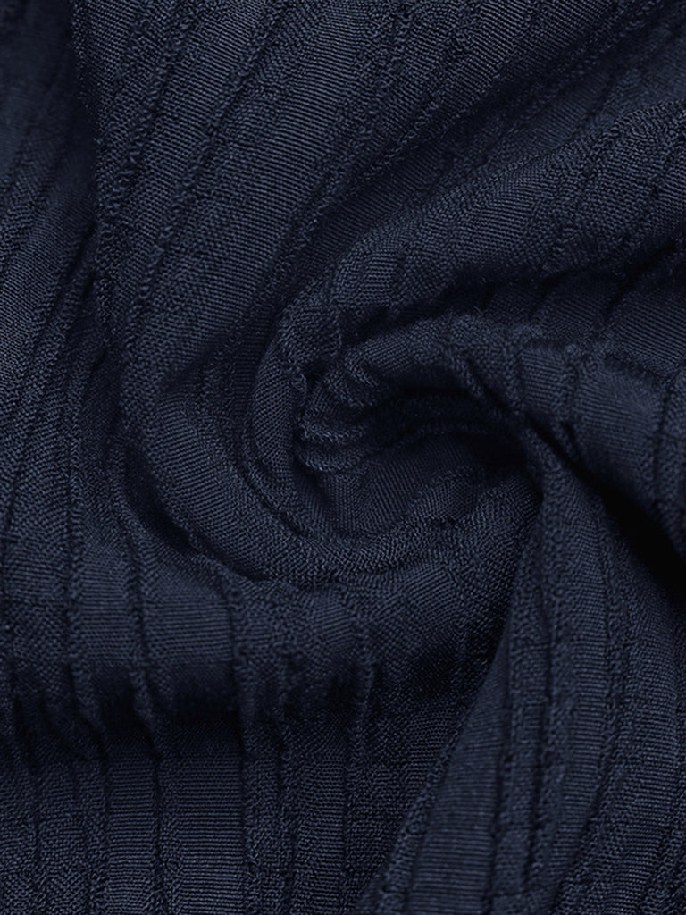 Blaues 50er Top & Hose Set mit Struktur und Rüschen