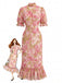 Rotes 30er Chiffon-Meerjungfrauenkleid mit Blumen