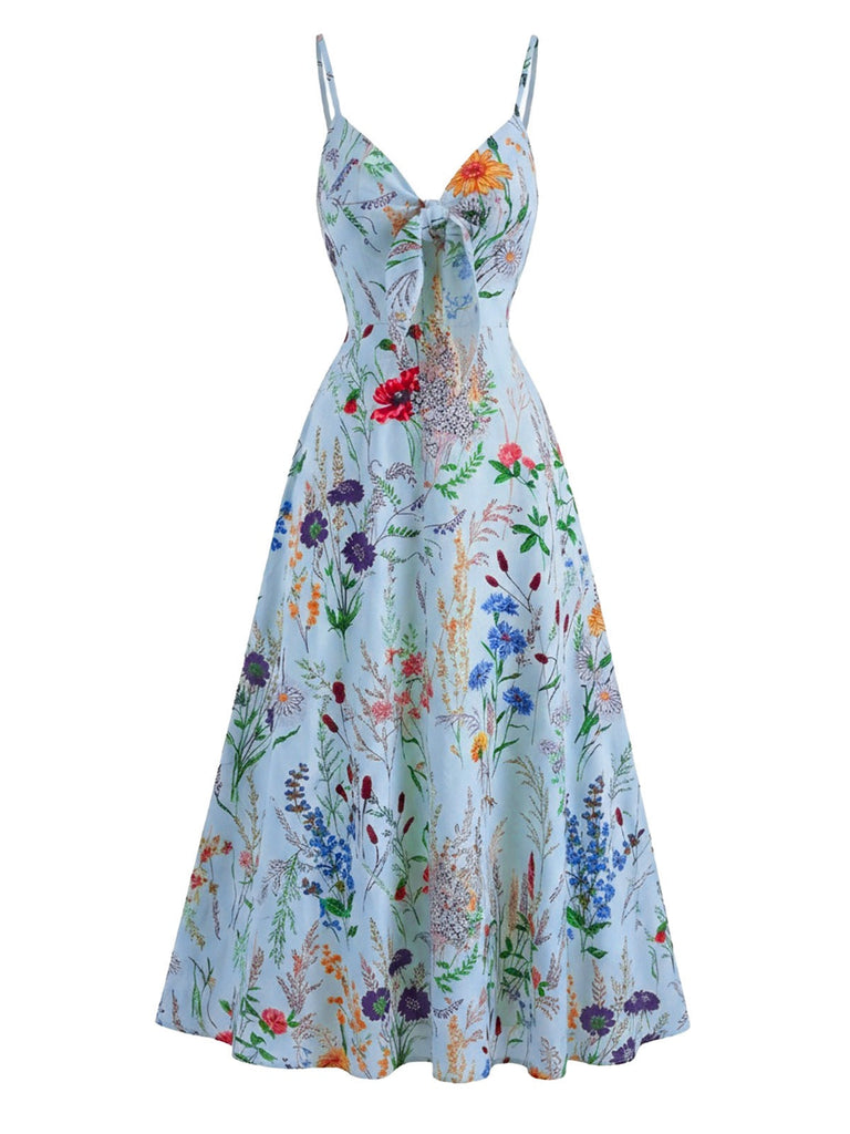 30er Bohemian Kleid mit V-Ausschnitt und Blumen