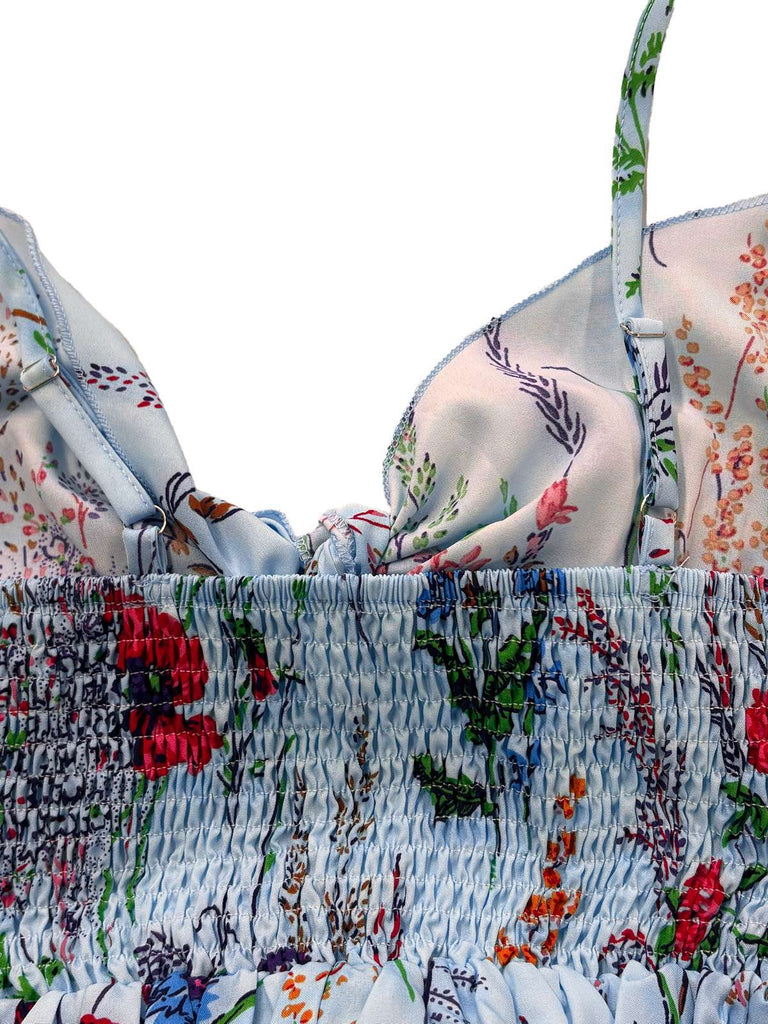 30er Bohemian Kleid mit V-Ausschnitt und Blumen