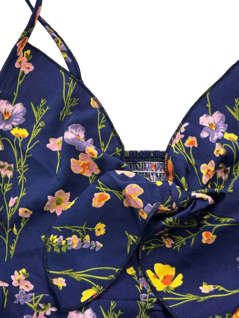 30er Bohemian Kleid mit V-Ausschnitt und Blumen