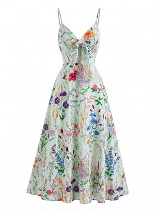 30er Bohemian Kleid mit V-Ausschnitt und Blumen