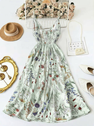 30er Bohemian Kleid mit V-Ausschnitt und Blumen