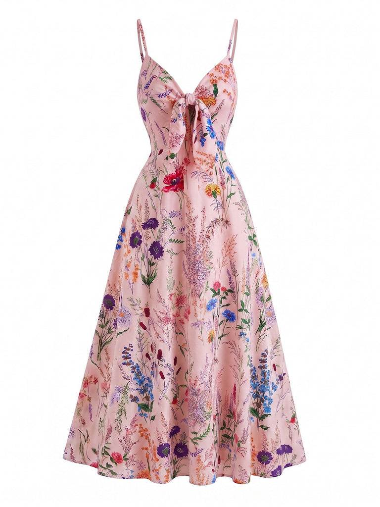 30er Bohemian Kleid mit V-Ausschnitt und Blumen