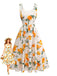 50er A-Linien-Kleid mit orangefarbenem Zitrus-Print