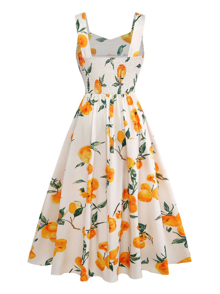 50er A-Linien-Kleid mit orangefarbenem Zitrus-Print