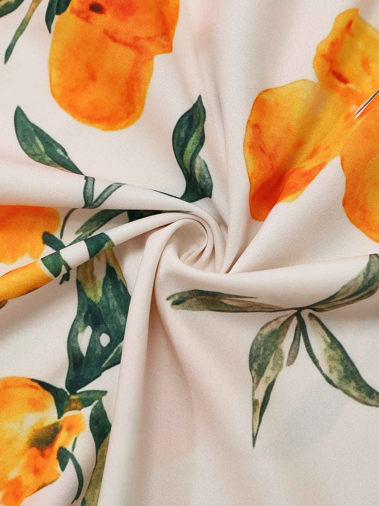 50er A-Linien-Kleid mit orangefarbenem Zitrus-Print