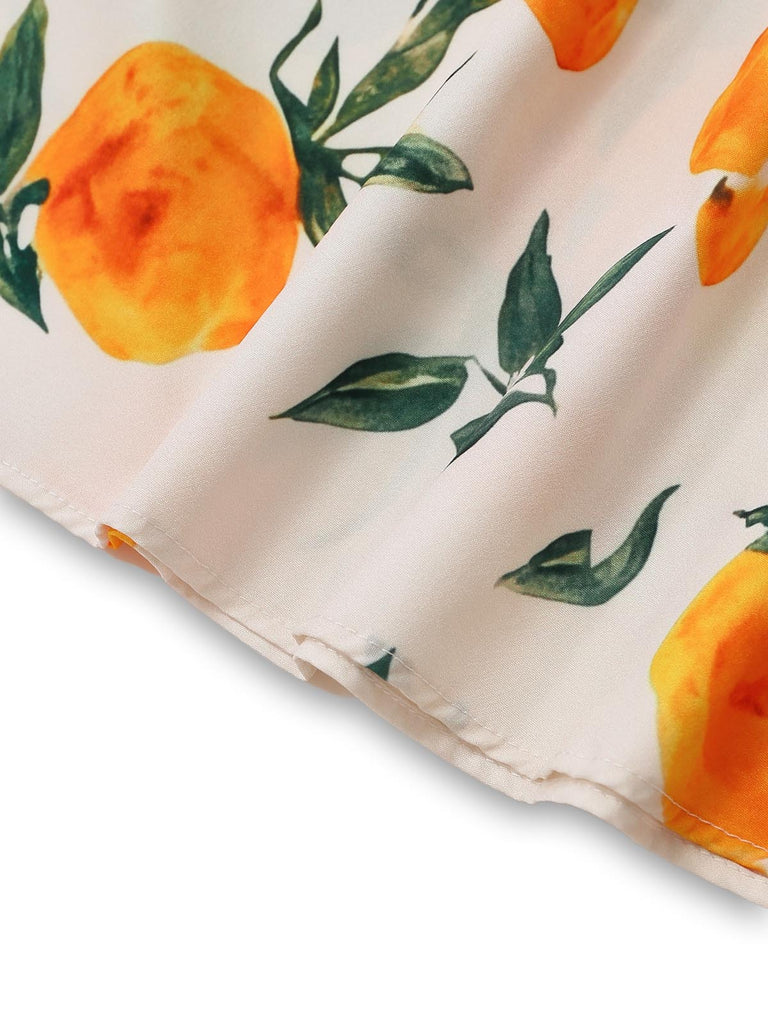 50er A-Linien-Kleid mit orangefarbenem Zitrus-Print