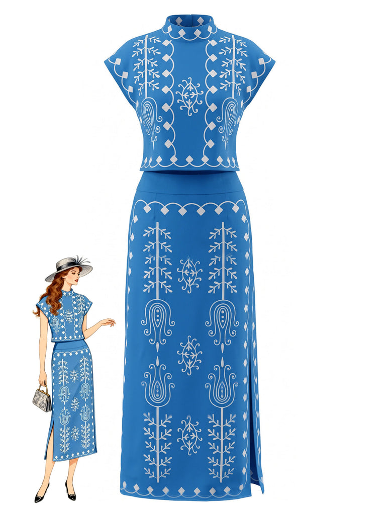 Blauer 70er Boho Rock mit Kappärmel